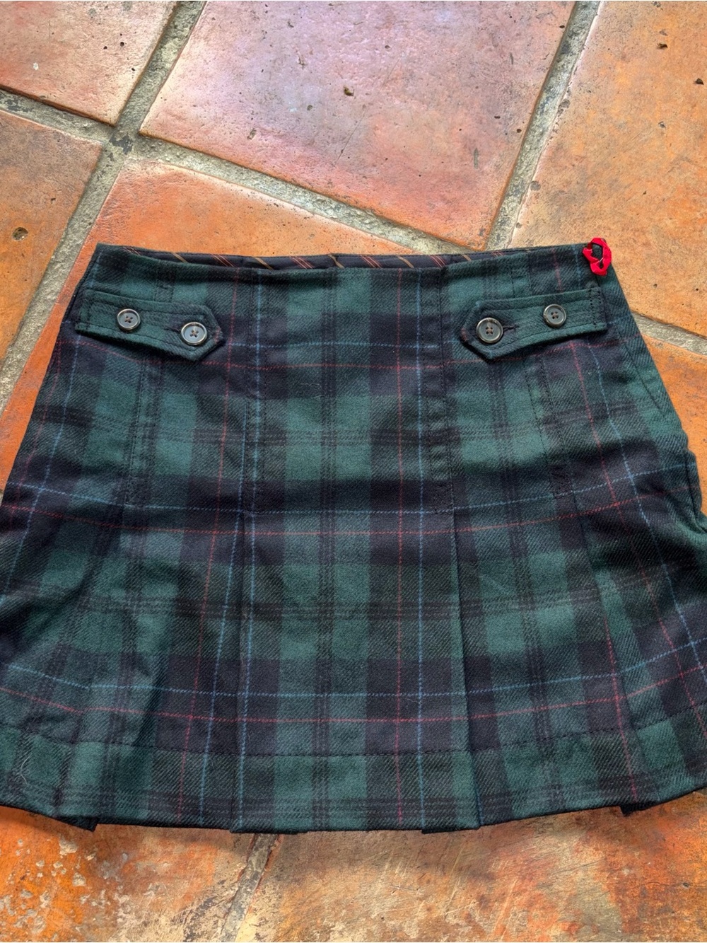 VINTAGE GAP Dark Green Plaid Mini Skirt with Button Tabs